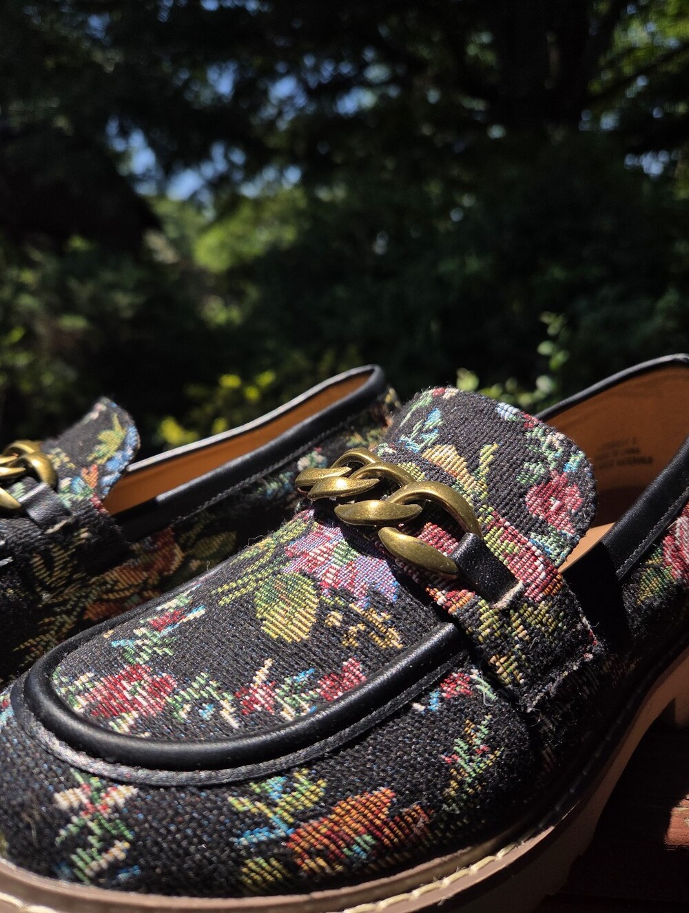 ✨️LN Floral Chain-Accent Platform Loafers |Black Multicolor